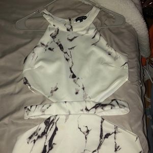 White and black marble dress